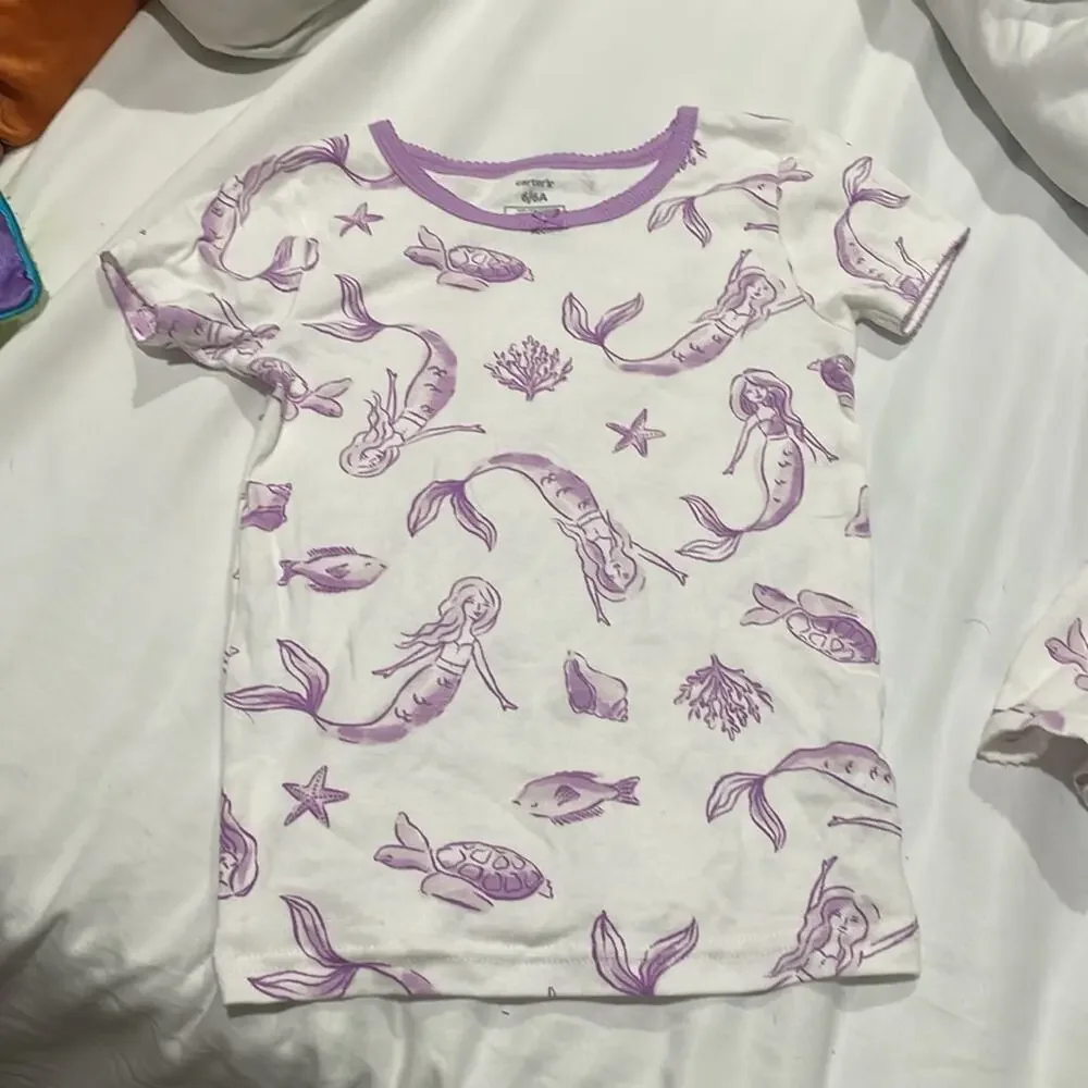 Carters 6 white purple mermaid sea theme short sleeve shorts pajamas 💯 cotton